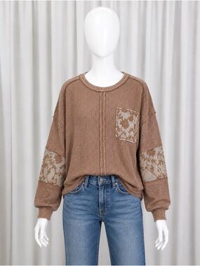 🤎 Easel Waffle Knit Floral Patchwork Top 🤎